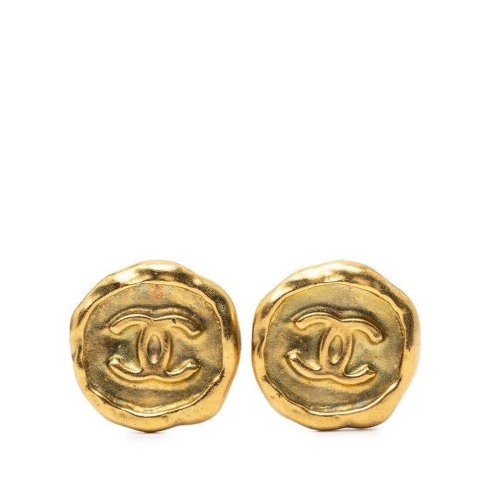 Chanel CC Logo Gold Plated Earrings